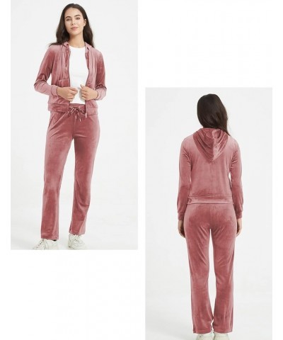 Women Velour Tracksuit 2 Piece Long Sleeve Sweatshirts Jogger Pant Hoodies Two Piece Outfits with Pockets 2023 Pink $14.52 Ac...