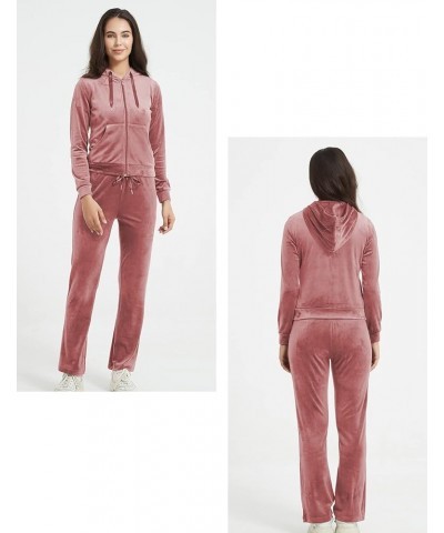 Women Velour Tracksuit 2 Piece Long Sleeve Sweatshirts Jogger Pant Hoodies Two Piece Outfits with Pockets 2023 Pink $14.52 Ac...