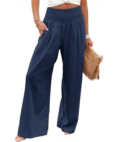 Womens Elastic High Waisted Palazzo Pants Casual Wide Leg Long Lounge Pant Trousers with Pocket 1 Navy $15.04 Pants