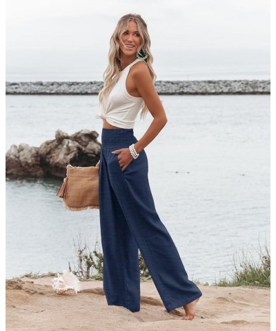 Womens Elastic High Waisted Palazzo Pants Casual Wide Leg Long Lounge Pant Trousers with Pocket 1 Navy $15.04 Pants