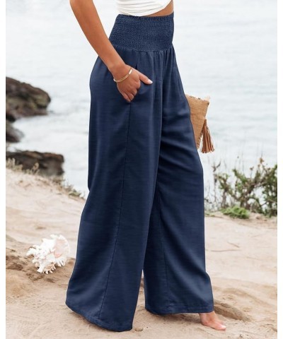 Womens Elastic High Waisted Palazzo Pants Casual Wide Leg Long Lounge Pant Trousers with Pocket 1 Navy $15.04 Pants