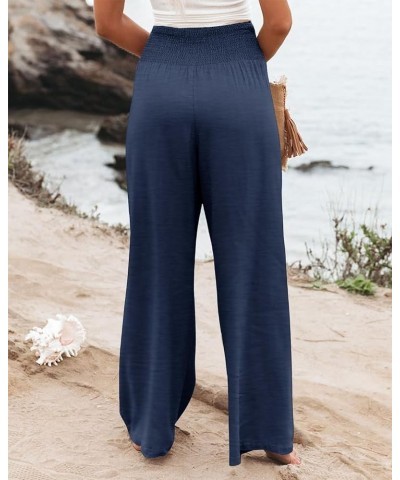 Womens Elastic High Waisted Palazzo Pants Casual Wide Leg Long Lounge Pant Trousers with Pocket 1 Navy $15.04 Pants