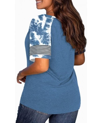 Womens Plus-Size Tops Raglan V Neck T Shirts Striped Short Sleeve Tunics 13_blue_009 $17.66 Shirts