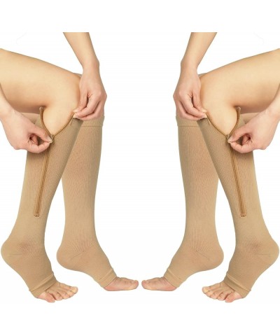 2 Pairs Zipper Compression Socks, Open Toe Compression Socks for Women, Compression Stockings with Zipper for Women & Men XX-...