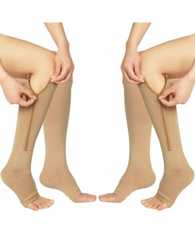 2 Pairs Zipper Compression Socks, Open Toe Compression Socks for Women, Compression Stockings with Zipper for Women & Men XX-...