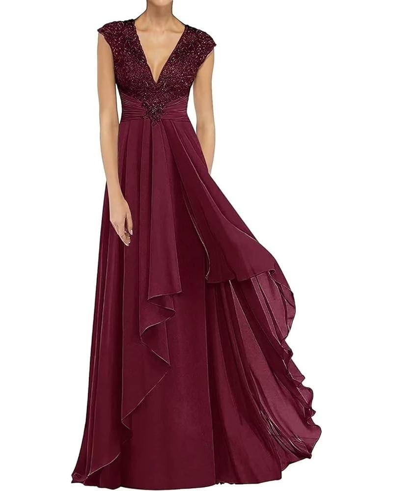 Lace Appliques Mother of The Bride Dresses for Wedding V Neck Formal Dresses for Women Evening Party Burgundy $31.50 Dresses