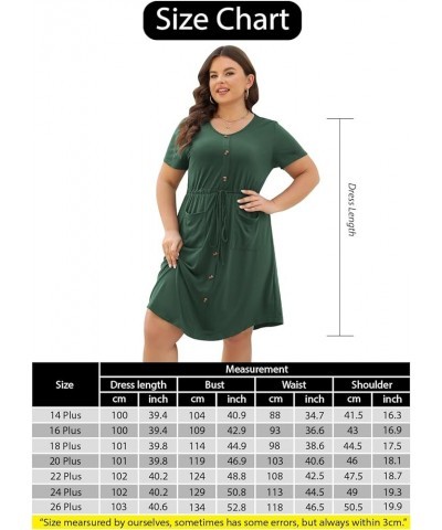 Plus Size Summer Casual Midi Dresses for Women Short Sleeve V Neck A-Line Button Up Dress with Belt and Pockets Armygreen $15...