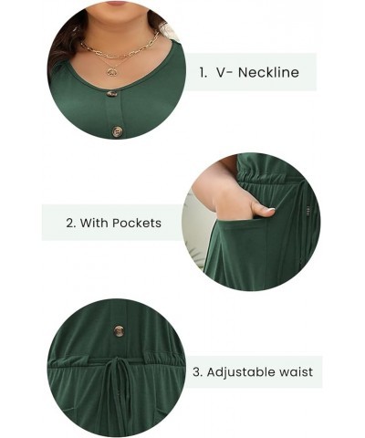 Plus Size Summer Casual Midi Dresses for Women Short Sleeve V Neck A-Line Button Up Dress with Belt and Pockets Armygreen $15...