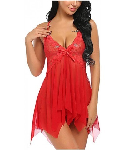 Satin Long Night Gowns with Back Women Silk Lingerie Pajama Set Sexy Silk Long Underwear Women Set Red $10.72 Sleep & Lounge