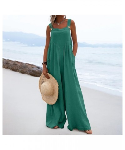 Rompers for Women Dressy Summer Casual Printed Wide Leg Loose Fit Fashion Pleated Lounge Jumpsuits Overalls C-green $12.74 Ov...