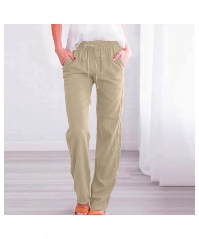 Linen Pants Women Fall Long Pant with Pockets Solid Color Elastic Waist Trousers Plus Size Wide Leg Sweatpants B-beige $6.23 ...