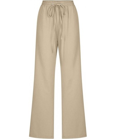 Linen Pants Women Fall Long Pant with Pockets Solid Color Elastic Waist Trousers Plus Size Wide Leg Sweatpants B-beige $6.23 ...