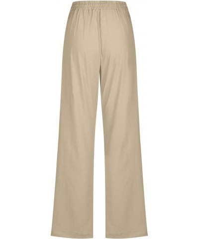 Linen Pants Women Fall Long Pant with Pockets Solid Color Elastic Waist Trousers Plus Size Wide Leg Sweatpants B-beige $6.23 ...