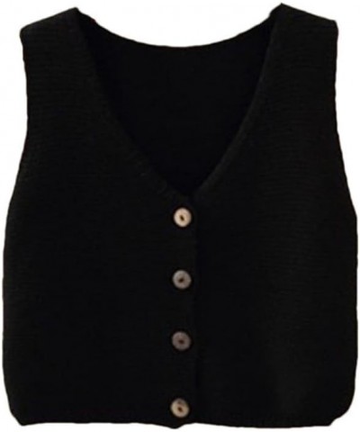 Women's Sweater Vest Sleeveless V Neck Knitted Solid Color Retro Solid Color Tops Black $18.69 Sweaters