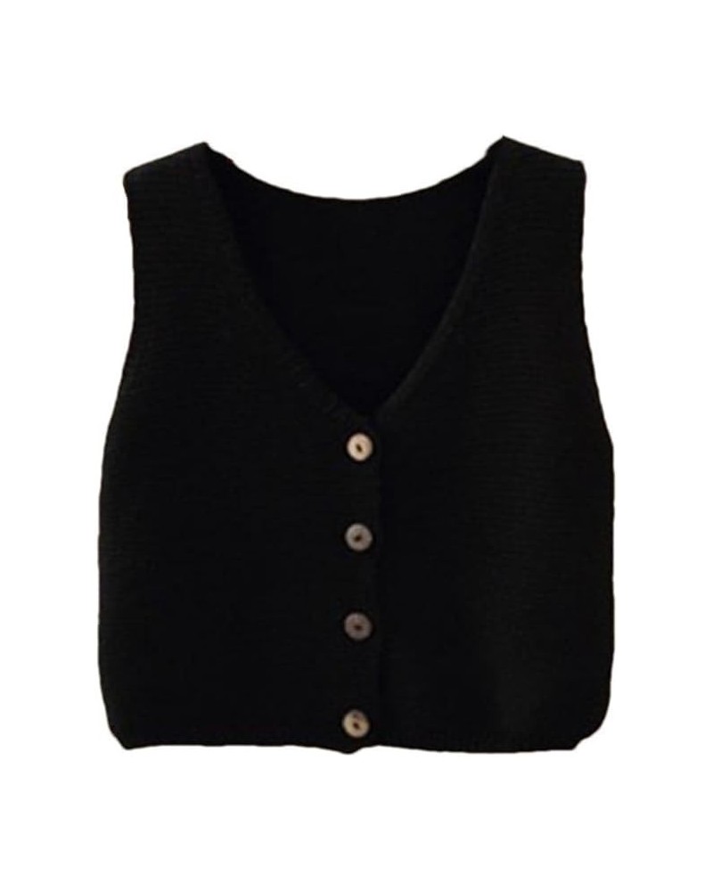 Women's Sweater Vest Sleeveless V Neck Knitted Solid Color Retro Solid Color Tops Black $18.69 Sweaters