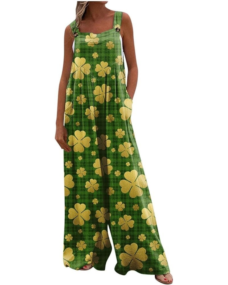 Womens St Patricks Day Jumpsuits Wide Leg Long Pants Sleeveless Adjustable Strap Rompers Shamrock Print Bib Overalls 3-yellow...