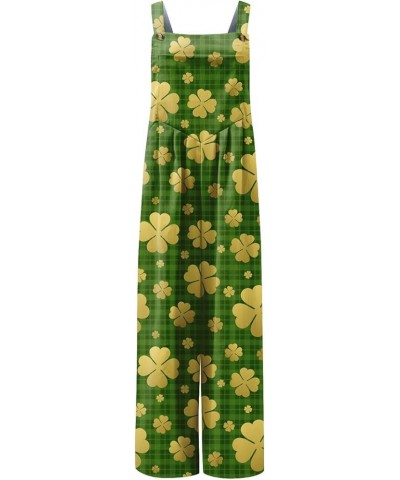 Womens St Patricks Day Jumpsuits Wide Leg Long Pants Sleeveless Adjustable Strap Rompers Shamrock Print Bib Overalls 3-yellow...