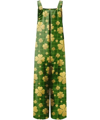 Womens St Patricks Day Jumpsuits Wide Leg Long Pants Sleeveless Adjustable Strap Rompers Shamrock Print Bib Overalls 3-yellow...