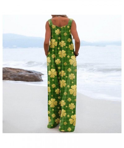 Womens St Patricks Day Jumpsuits Wide Leg Long Pants Sleeveless Adjustable Strap Rompers Shamrock Print Bib Overalls 3-yellow...