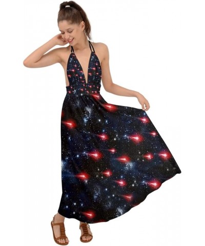 Womens Starry Night Sky Moon Stars Space Constellations Planets Mrs Frizzle Backless Maxi Beach Dress Black $16.49 Dresses