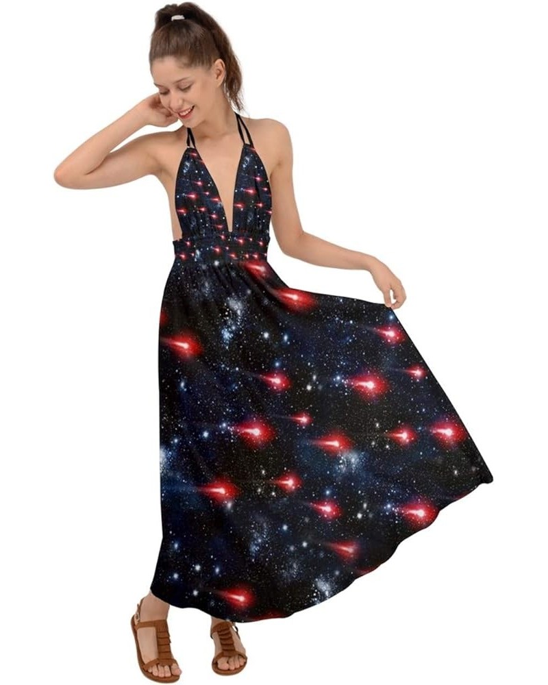 Womens Starry Night Sky Moon Stars Space Constellations Planets Mrs Frizzle Backless Maxi Beach Dress Black $16.49 Dresses