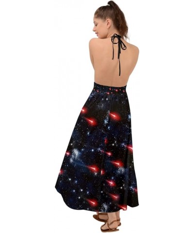 Womens Starry Night Sky Moon Stars Space Constellations Planets Mrs Frizzle Backless Maxi Beach Dress Black $16.49 Dresses