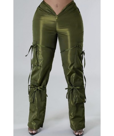 Women's Cargo Zipper Pants with Pockets Solid Ruch Drawstring V-Shaped Design Low Waist Joggers Casual Pants Armygreen $19.68...