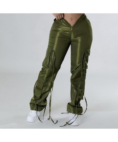 Women's Cargo Zipper Pants with Pockets Solid Ruch Drawstring V-Shaped Design Low Waist Joggers Casual Pants Armygreen $19.68...