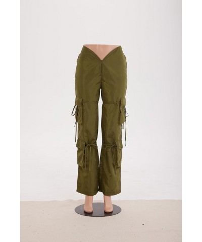 Women's Cargo Zipper Pants with Pockets Solid Ruch Drawstring V-Shaped Design Low Waist Joggers Casual Pants Armygreen $19.68...