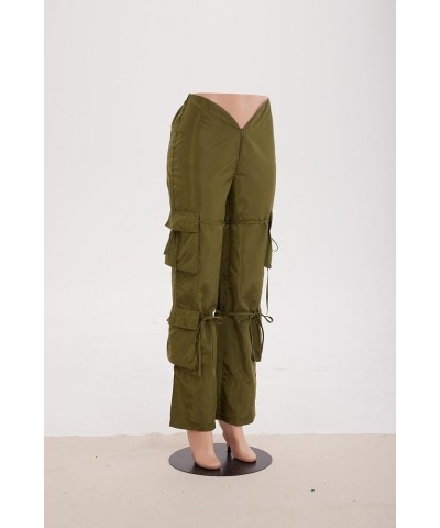 Women's Cargo Zipper Pants with Pockets Solid Ruch Drawstring V-Shaped Design Low Waist Joggers Casual Pants Armygreen $19.68...