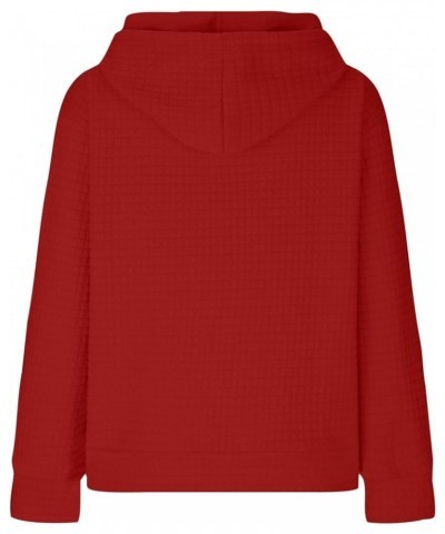 Womens Waffle Knit Long Sleeve Sweatshirts Solid Color Pullover Tops Drawstraing Loose Comfy Fashion Sweatshirt 06 Red $12.37...