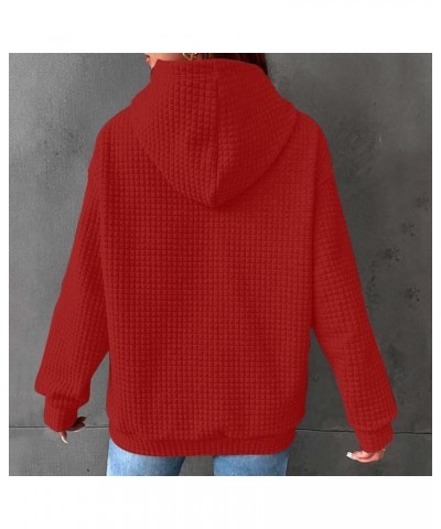 Womens Waffle Knit Long Sleeve Sweatshirts Solid Color Pullover Tops Drawstraing Loose Comfy Fashion Sweatshirt 06 Red $12.37...