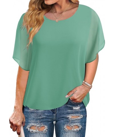 Plus Size Women Chiffon Blouse Batwing Sleeve Tops Scoop Neck Tunic Shirts Light Green-d $14.51 Blouses