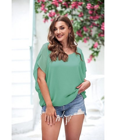 Plus Size Women Chiffon Blouse Batwing Sleeve Tops Scoop Neck Tunic Shirts Light Green-d $14.51 Blouses