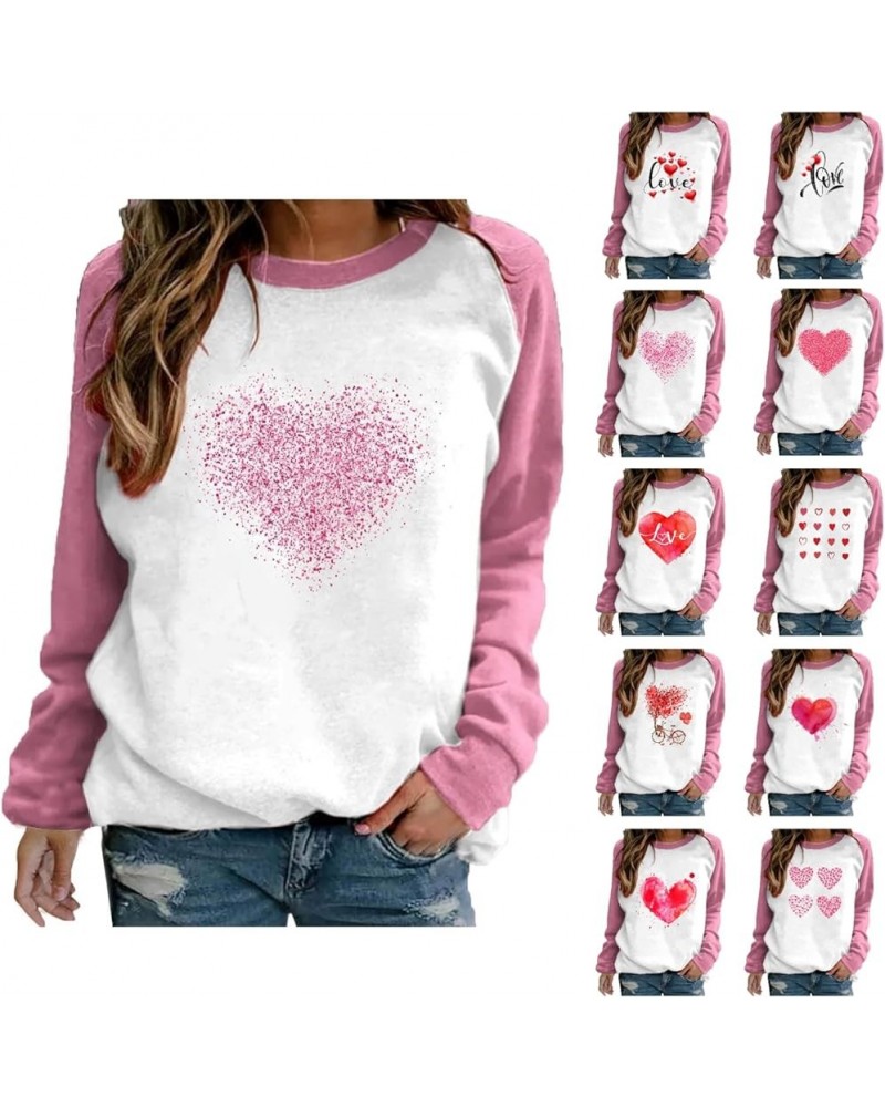 Valentines Day Outfit Women Long Sleeve Shirts 2024 Love Heart Graphic Gifts for Her Cute Crewneck Sweater Teacher Shirts Pin...