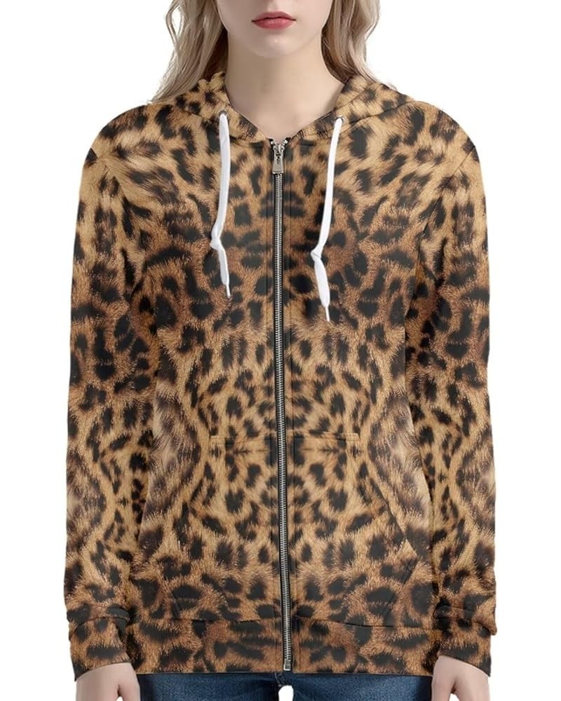 Womens Zip Up Hoodies Long Sleeve Spring Casual Sweatshirts Jacket Trendy Hoodie with Pockets Cheetah Brown $21.72 Hoodies & ...