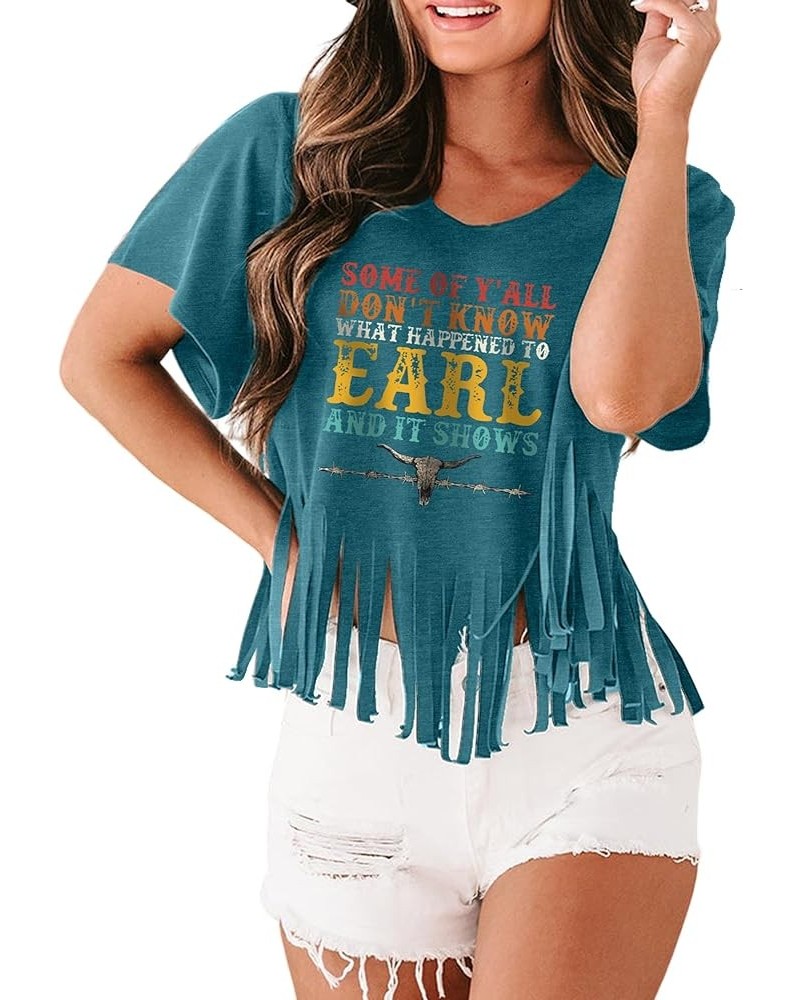 Women Graphic Tees Western Shirts Vintage Cowgirl Fringe Shirt Country Concert Tops Short Sleeve A-06 Green $13.19 T-Shirts