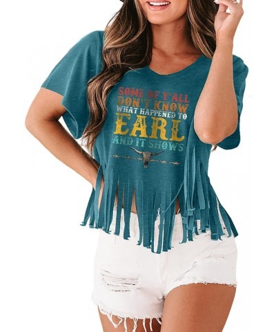 Women Graphic Tees Western Shirts Vintage Cowgirl Fringe Shirt Country Concert Tops Short Sleeve A-06 Green $13.19 T-Shirts