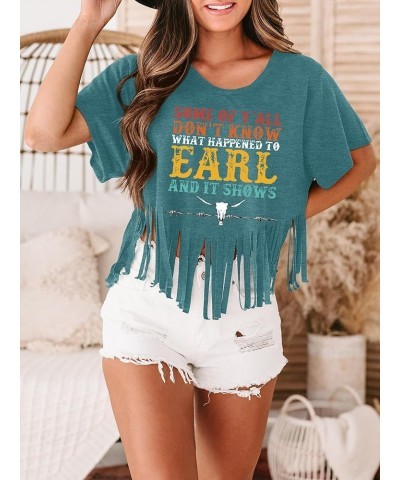 Women Graphic Tees Western Shirts Vintage Cowgirl Fringe Shirt Country Concert Tops Short Sleeve A-06 Green $13.19 T-Shirts