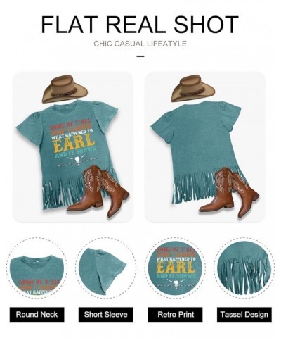 Women Graphic Tees Western Shirts Vintage Cowgirl Fringe Shirt Country Concert Tops Short Sleeve A-06 Green $13.19 T-Shirts