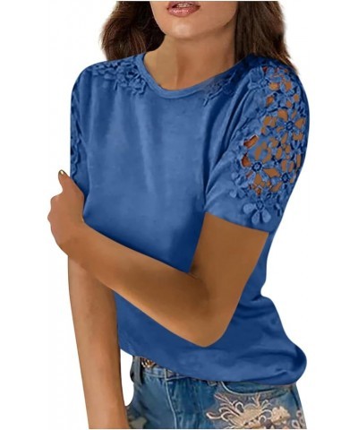 Summer Tops for Women 2023 Dressy Casual Hollow Short Sleeve Crewneck Boho Tops Fashion Plus Size Blouses T-Shirts A Blue $8....