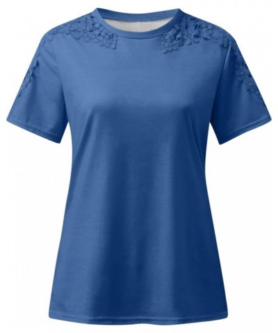 Summer Tops for Women 2023 Dressy Casual Hollow Short Sleeve Crewneck Boho Tops Fashion Plus Size Blouses T-Shirts A Blue $8....