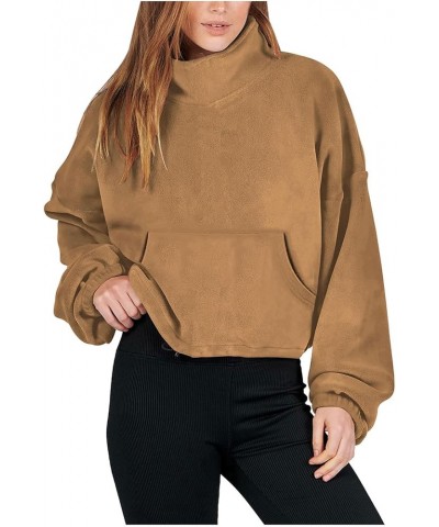 Quarter Zip Pullover Women Scuba Dupes Sweatshirt with Pocket Y2K Half Zip Fall Outfits 2023 Fleece Winter Clothes A05-brown ...