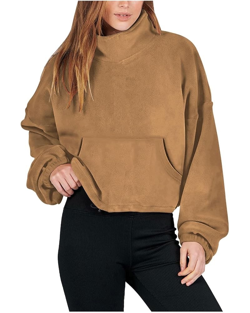 Quarter Zip Pullover Women Scuba Dupes Sweatshirt with Pocket Y2K Half Zip Fall Outfits 2023 Fleece Winter Clothes A05-brown ...