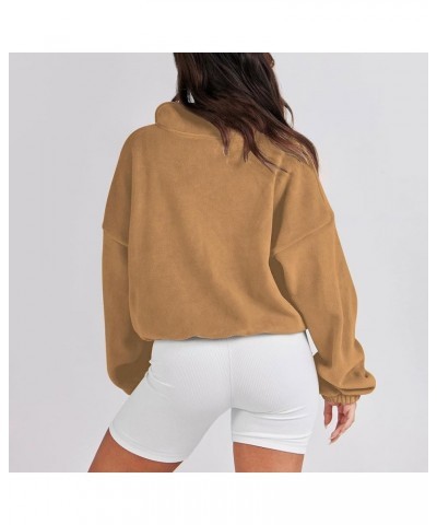 Quarter Zip Pullover Women Scuba Dupes Sweatshirt with Pocket Y2K Half Zip Fall Outfits 2023 Fleece Winter Clothes A05-brown ...