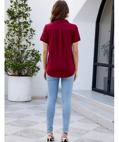 Womens Business Casual Tops Collared V Neck Office Work Shirts Dressy Loose Fit Tunic Blouses (S-3XL) A-short Sleeve Wine Red...