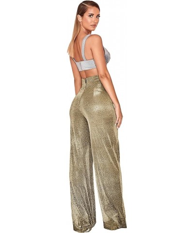 Women's Sexy High Waist Wide Leg Palazzo Lounge Pants Metallic Glitter Bell Bottoms Trousers Rave Party Gold $14.85 Pants