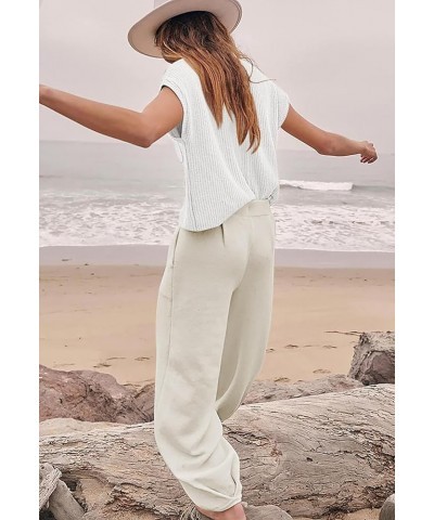 Women's 2 Piece Outfits Sweater Set Knit Pullover Top High Waisted Pants Matching Lounge Sets Pockets White $20.64 Activewear