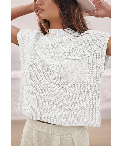 Women's 2 Piece Outfits Sweater Set Knit Pullover Top High Waisted Pants Matching Lounge Sets Pockets White $20.64 Activewear