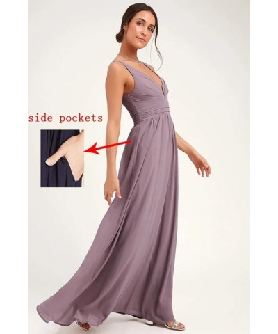 Women's Deep V Neck Bridesmaid Dresses with Slit 2023 Chiffon Pleats A Line Formal Party Dresses with Pockets YJ120 Pink $27....